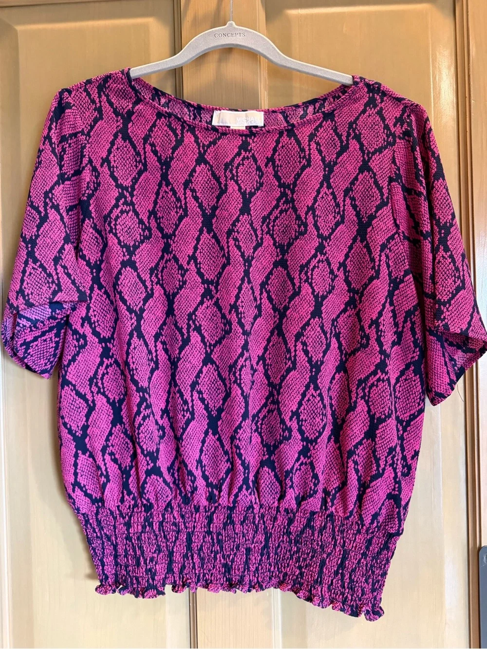 Michael Kors Pink and Black Snake-Print Short Sleeve Blouse